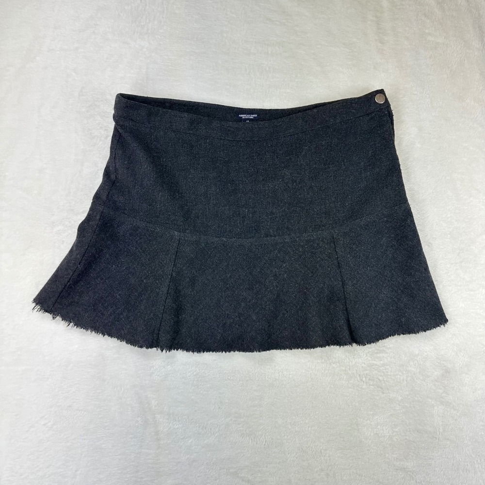 American Eagle Mini Skirt Womens Pleated Academic 12 Gray Raw Hem Wool Blend VTG